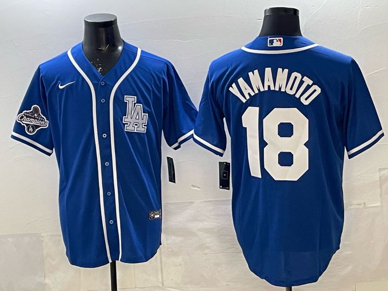 Men 2026 Nike Los Angeles Dodgers #18 Yamamoto Blue Game MLB Jersey 01